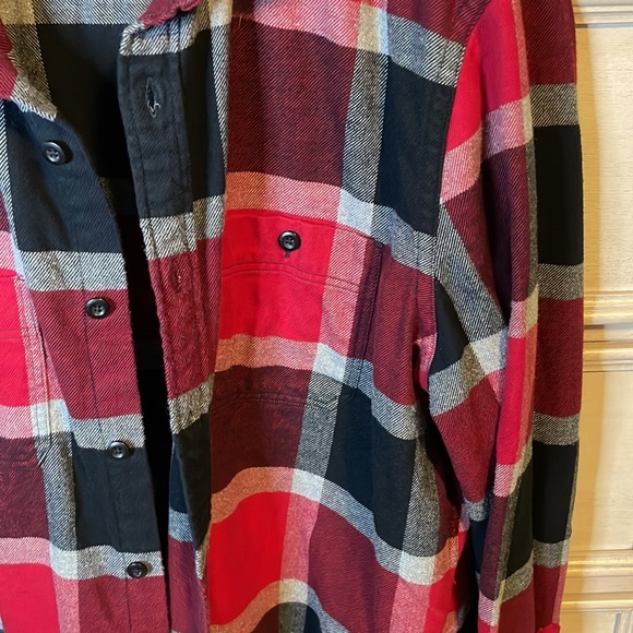 Men’s express red/navy button down casual flannel large - Picture 3 of 8
